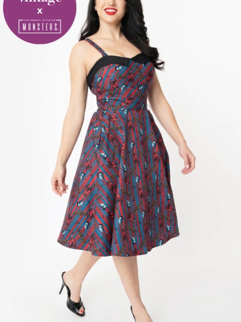 Universal Monsters x Unique Vintage Dracula Print Rachel Swing Dress, Sz XL